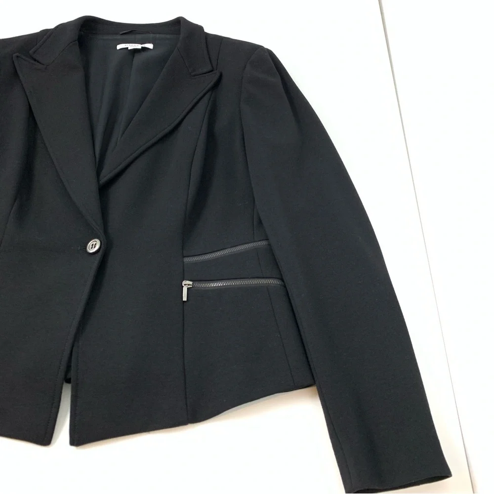 Marella Blazer Black Zip Accents Button Sz 12 Classic Elegant Office Italy - Picture 5 of 14